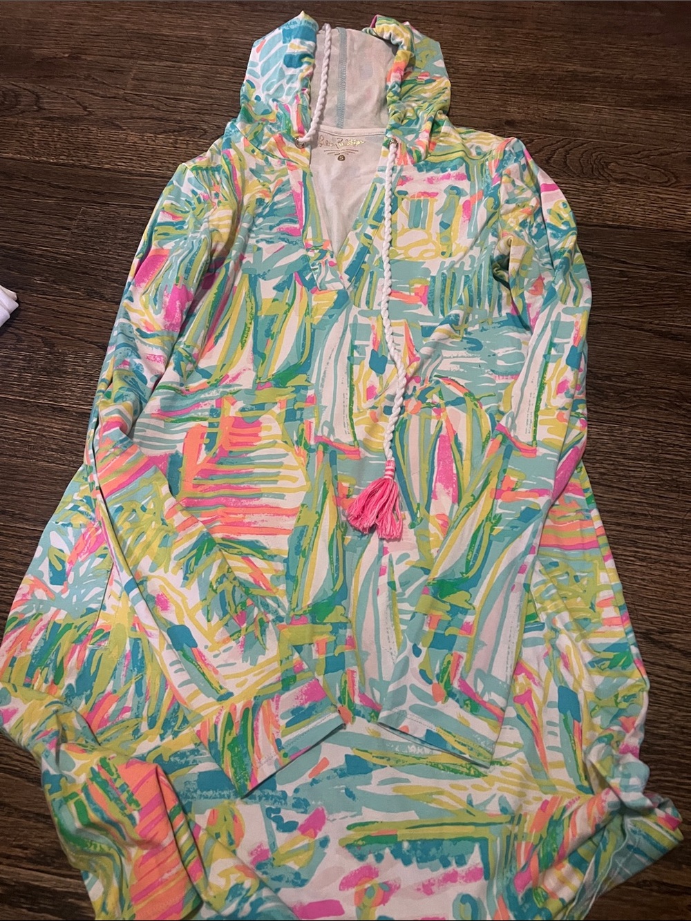 Multicolor Hooded coverup  with Tassel Drawcord